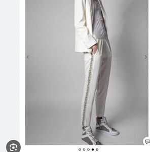 Zadig & Voltaire Cream Cropped Track Pants with Embroidered Side Stripe